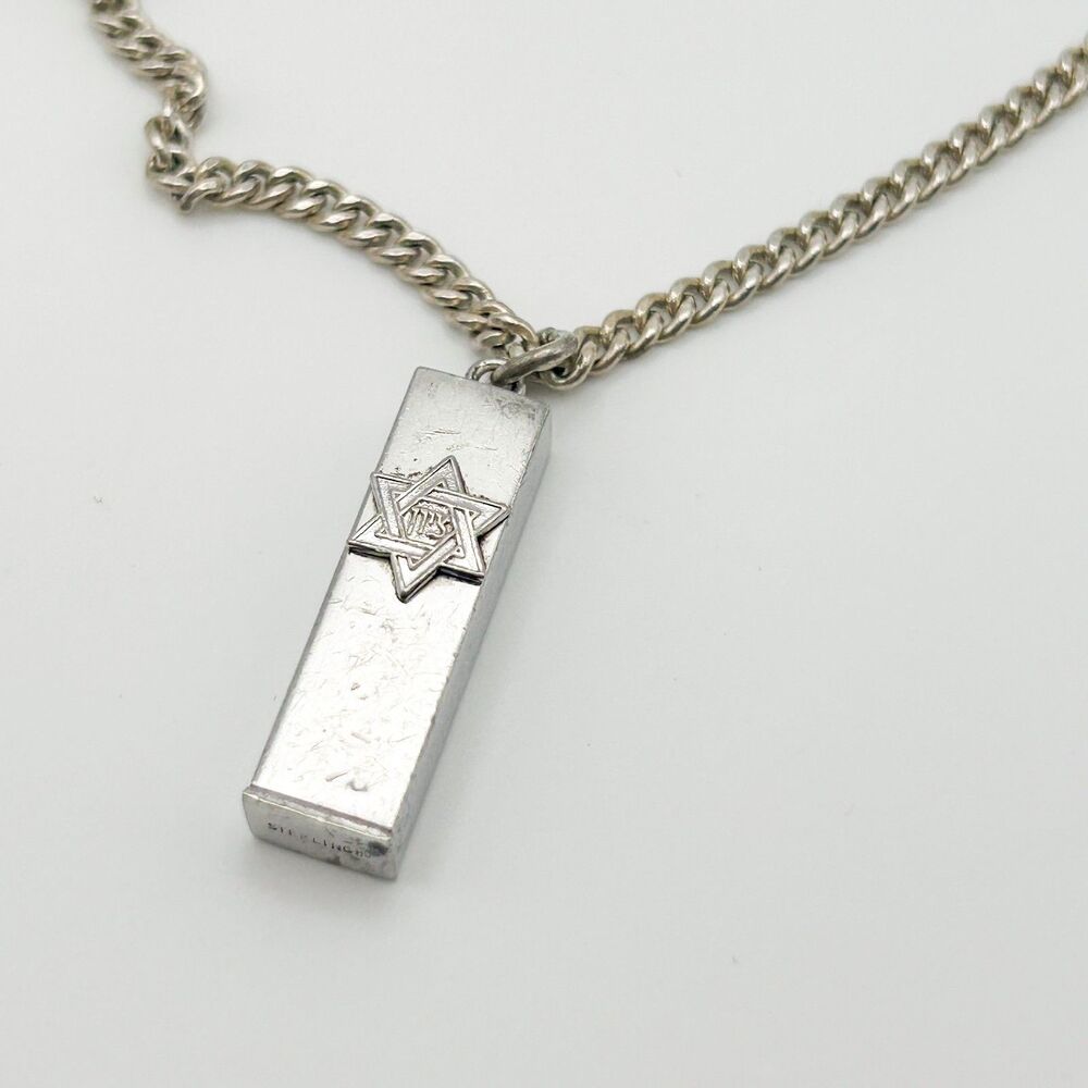Vintage Sterling Silver Jewish Judaica Mezuzah Prayer Charm Necklace Pendant - Picture 2 of 6
